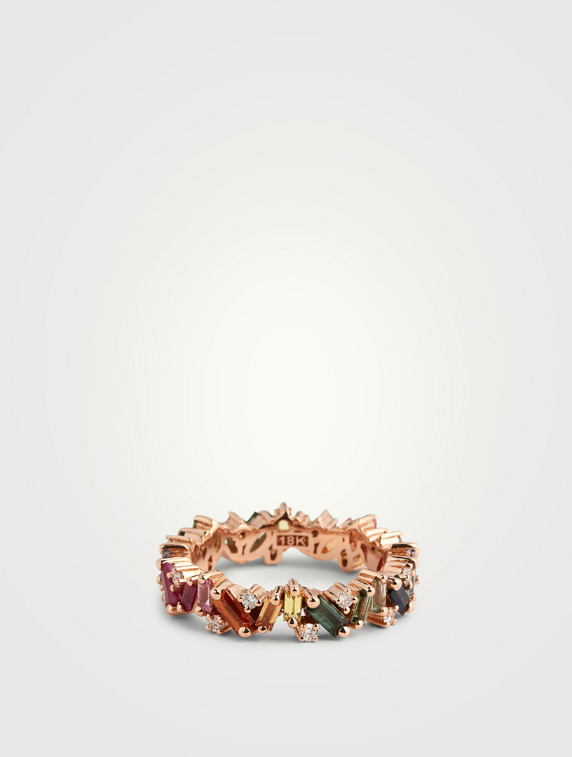 Rainbow Fireworks 18K Rose Gold Frenzy Eternity Band With Sapphires And Diamonds