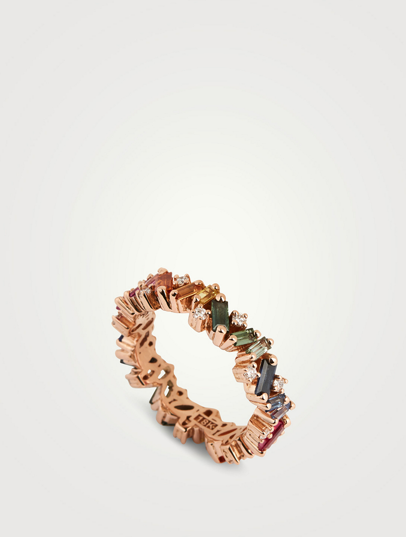 Rainbow Fireworks 18K Rose Gold Frenzy Eternity Band With Sapphires And Diamonds