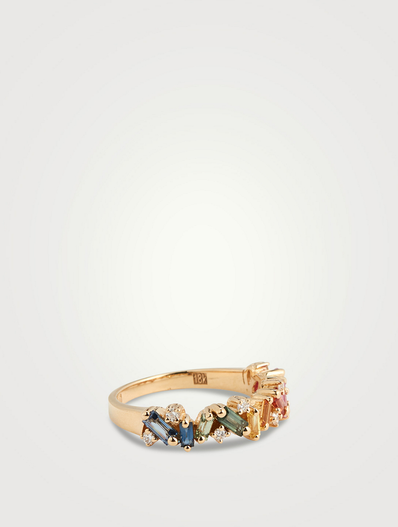 Rainbow Fireworks 18K Gold Frenzy Half Band Ring With Sapphires And Diamonds