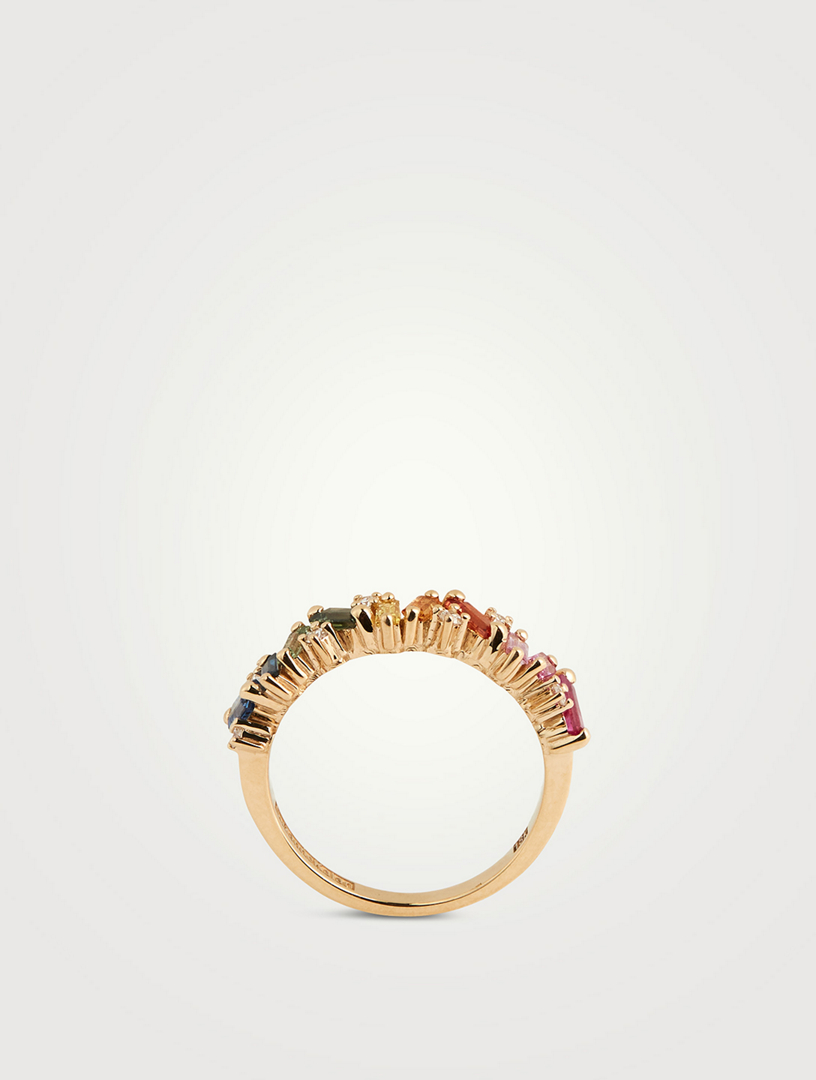 Rainbow Fireworks 18K Gold Frenzy Half Band Ring With Sapphires And Diamonds