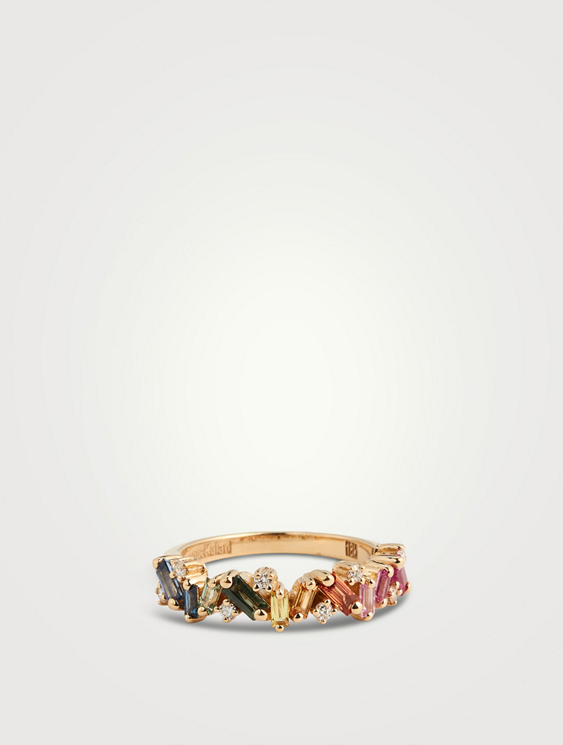 Rainbow Fireworks 18K Gold Frenzy Half Band Ring With Sapphires And Diamonds