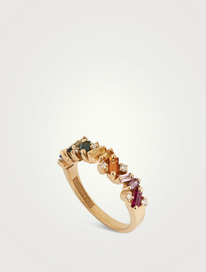 Rainbow Fireworks 18K Gold Frenzy Half Band Ring With Sapphires And Diamonds