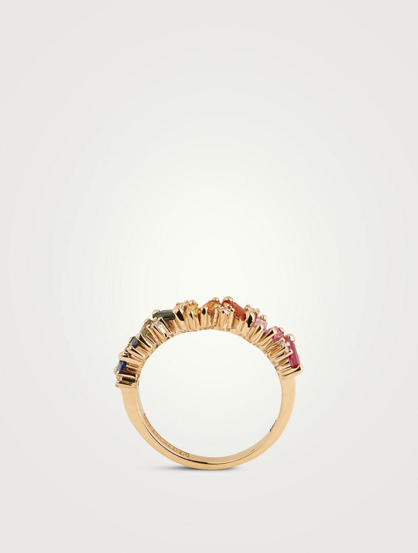 Rainbow Fireworks 18K Gold Frenzy Half Band Ring With Sapphires And Diamonds