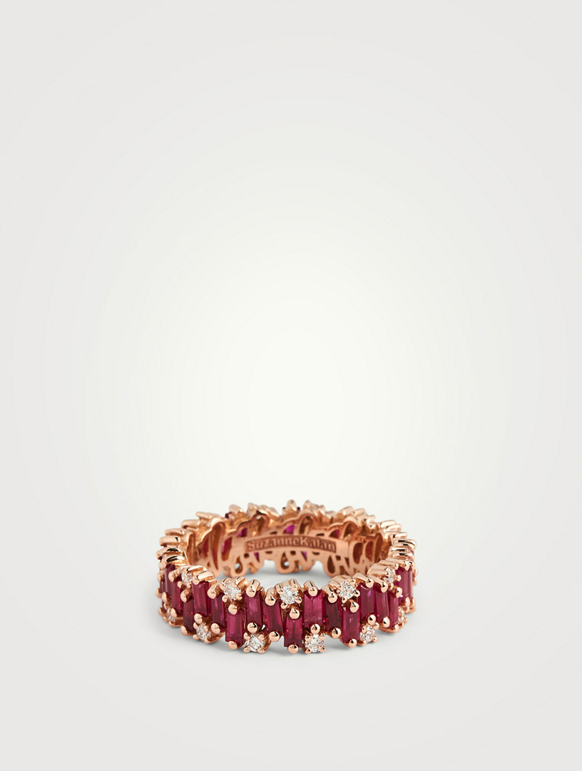 Fireworks 18K Rose Gold Eternity Band Ring With Ruby And Diamonds