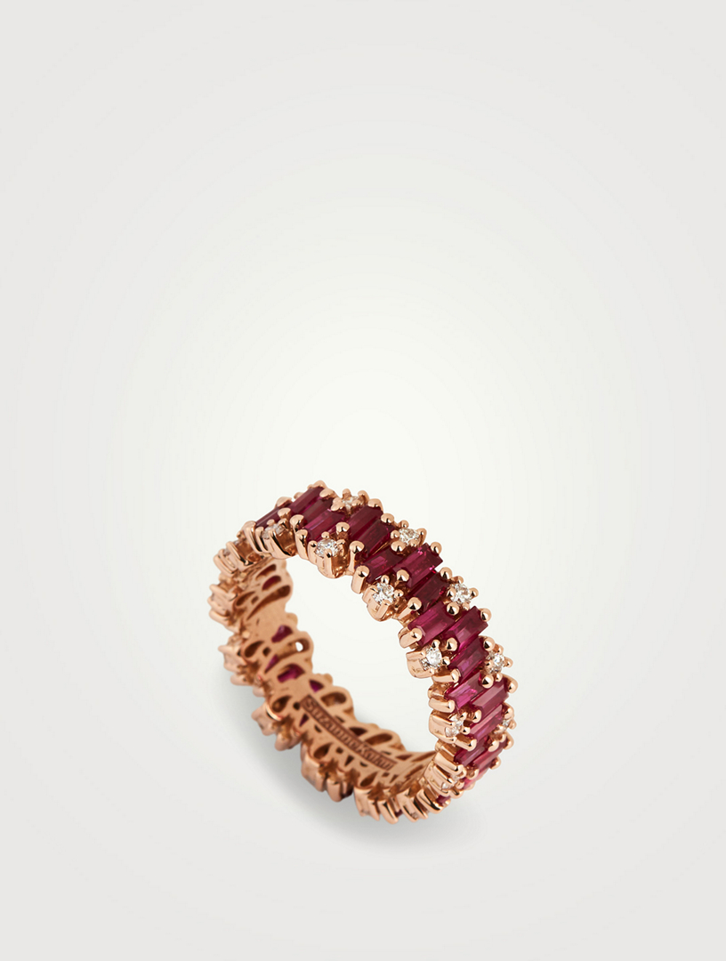 Fireworks 18K Rose Gold Eternity Band Ring With Ruby And Diamonds