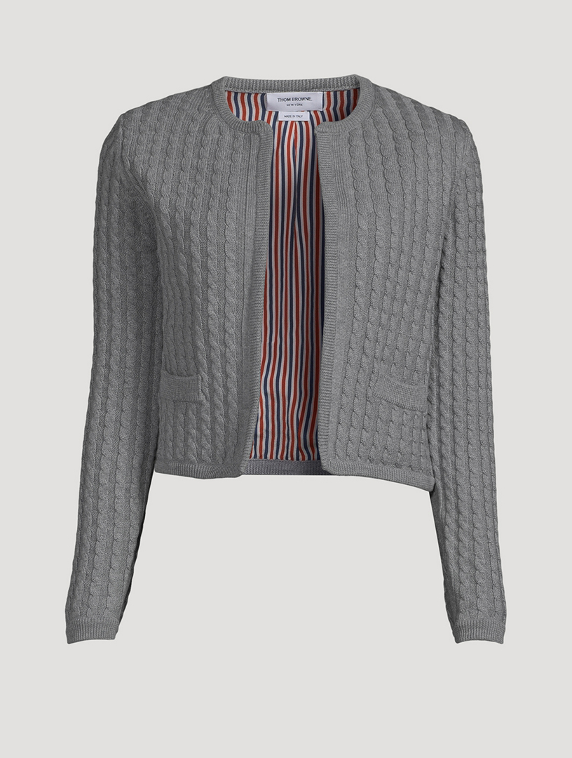 Wool Cable Knit Crewneck Cardigan