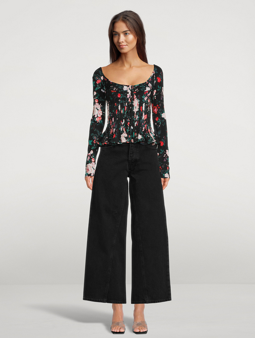 Pleated Bustier Top Floral Print