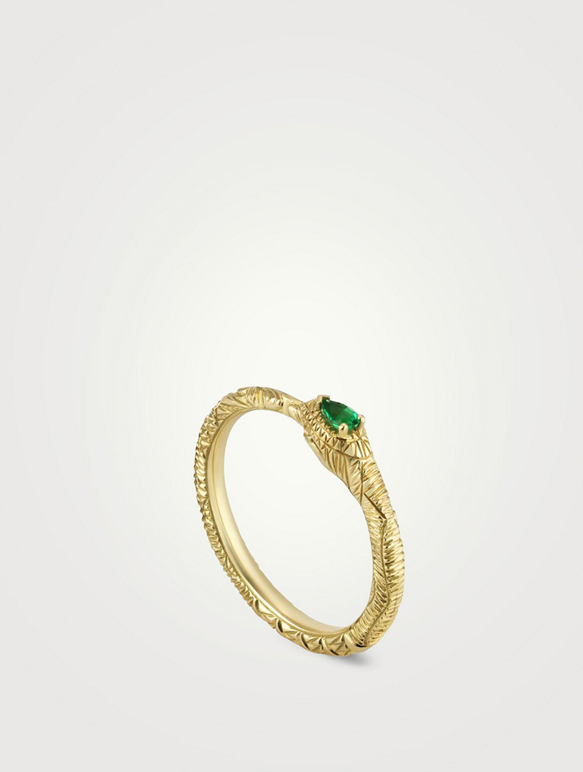 Ouroboros 18K Gold Ring With Emerald