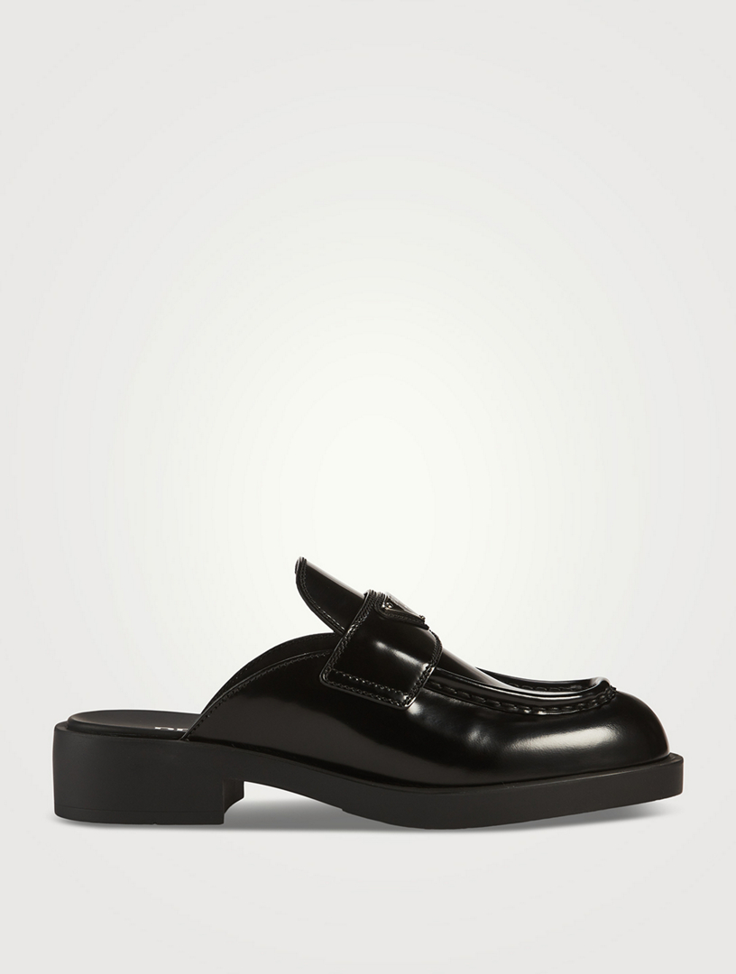 Brushed Leather Loafer Mules