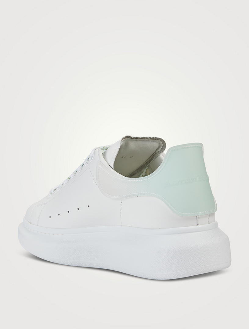 Alexander McQueen Men’s White Leather Oversized Sneakers with Black Heel Tab