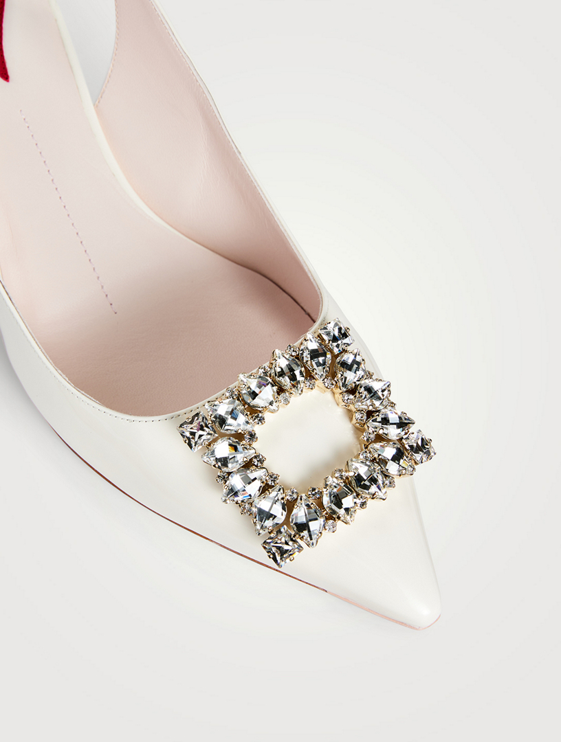 Virgule Strass Patent Leather Slingback Pumps