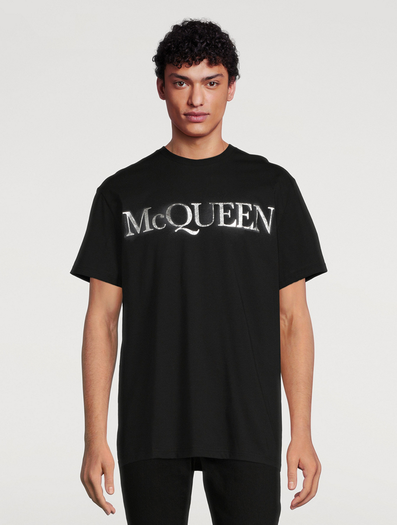 Chemise Homme Alexander McQueen Noire Sérigraphiée - Taille Standard, Neuve Avec étiquettes, Fabriqué Au Royaume-Uni