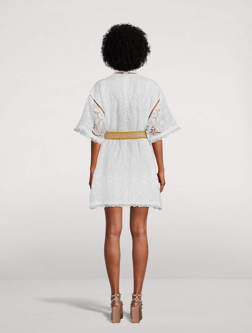 ZIMMERMANN Laurel Belted Lace Shirt Dress | Holt Renfrew