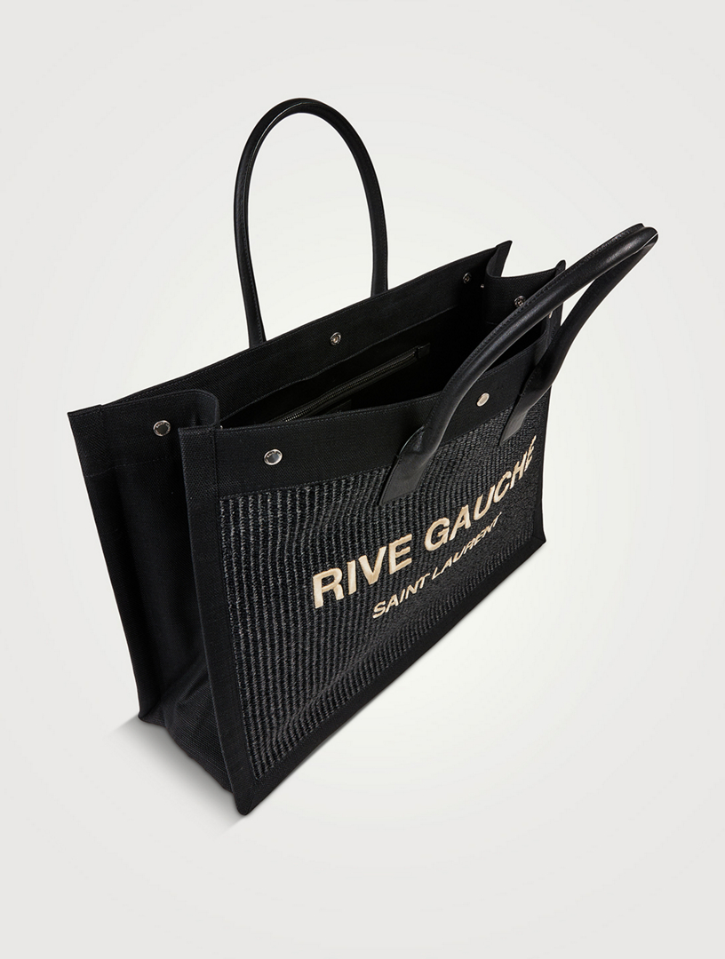 Saint Laurent - Black Raffia & Leather Rive Gauche Small Tote Bag