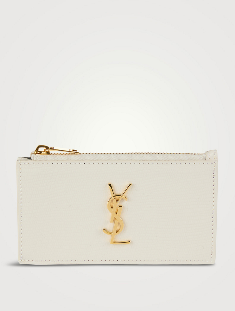 Saint Laurent Fragments Ysl Zip Leather Card Case In Crema Soft