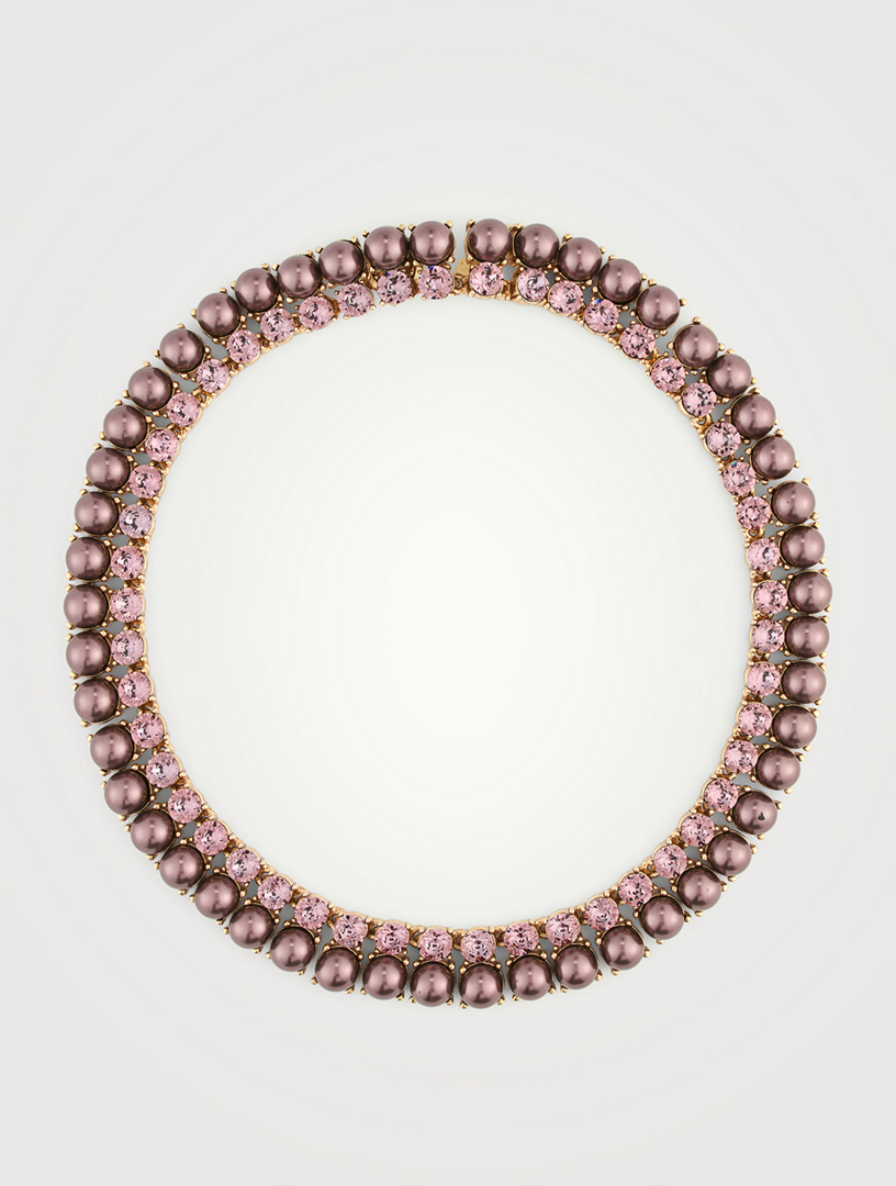 Crystal And Faux Pearl Choker Necklace