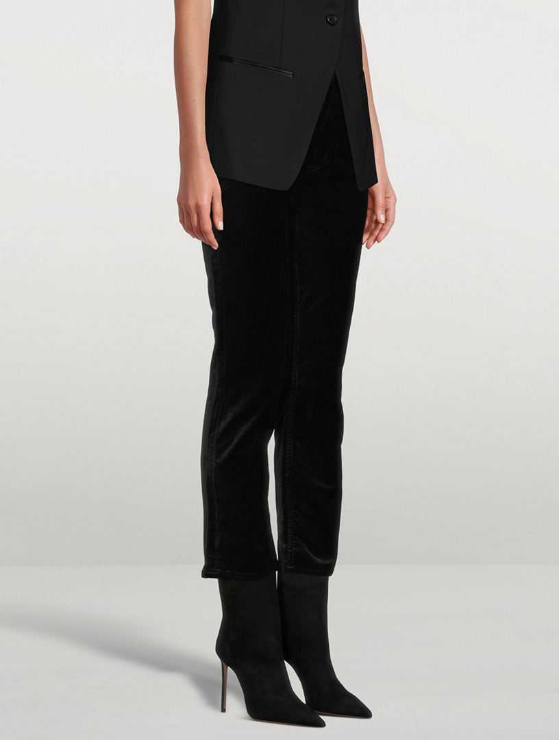 High-rise straight velvet pants in black - Saint Laurent