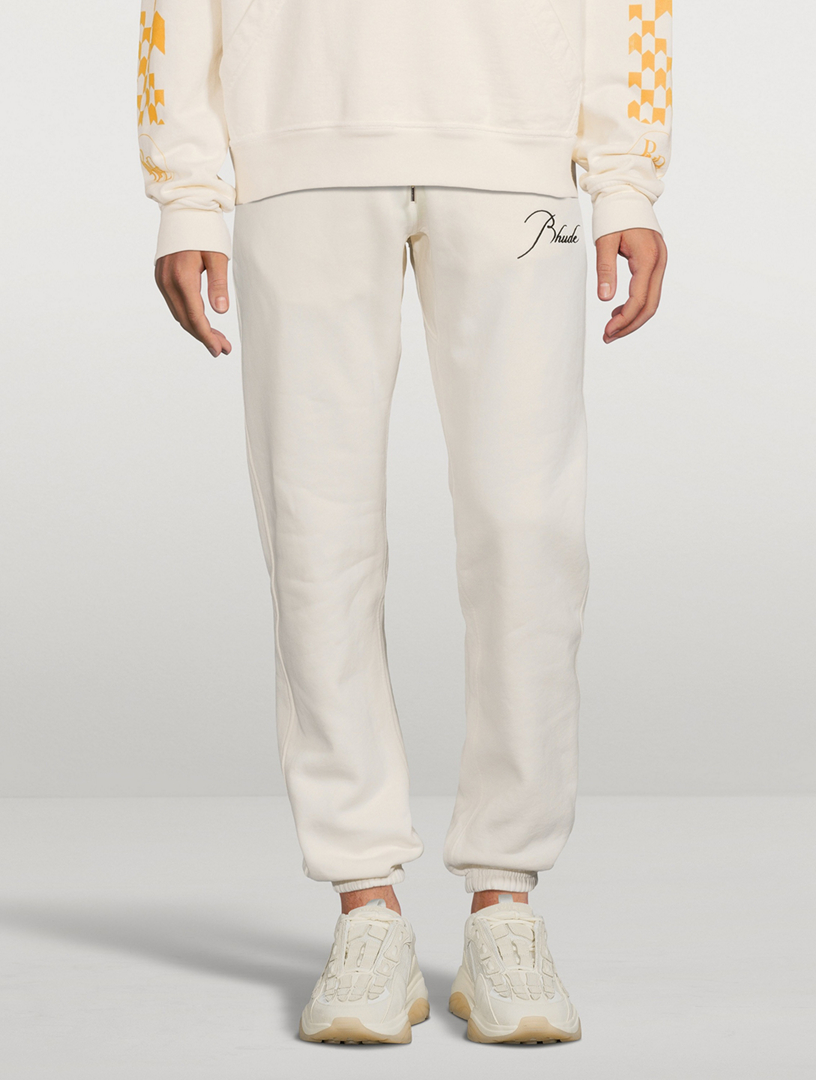 NWT $635 Rhude Cream White Logo Embroidered Lounge Pants Sweatpants XL  AUTHENTIC