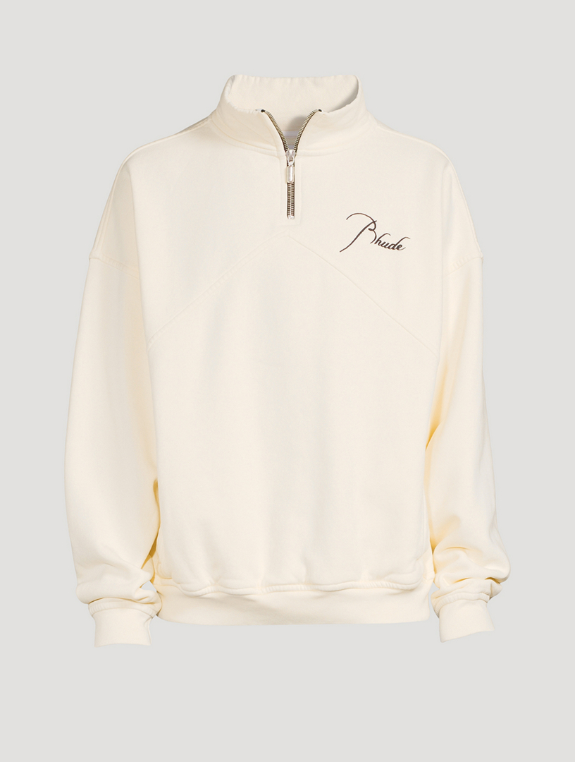 RHUDE Quarter-Zip Sweatshirt With Cursive Logo  White