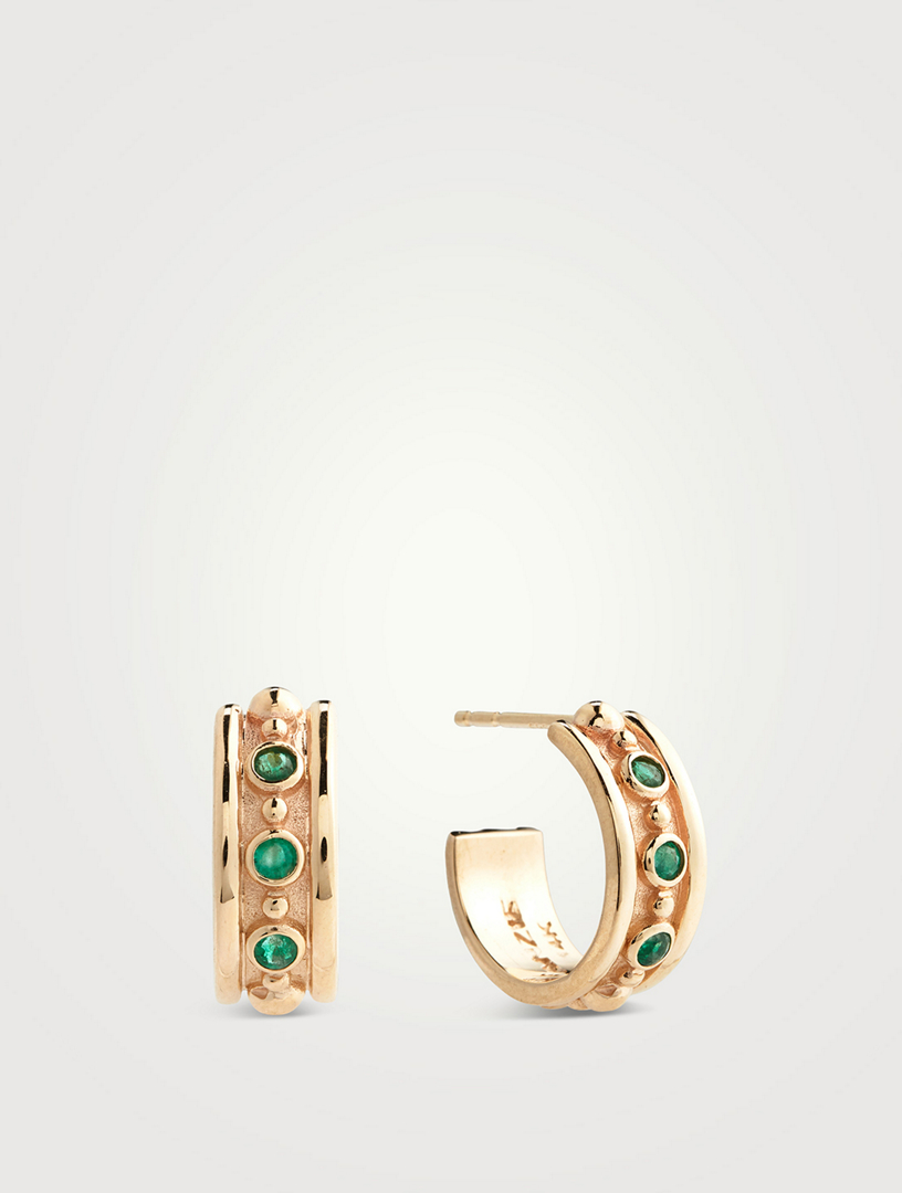 Dew Drop Méditerranée 14K Gold Hoop Earrings With Emeralds
