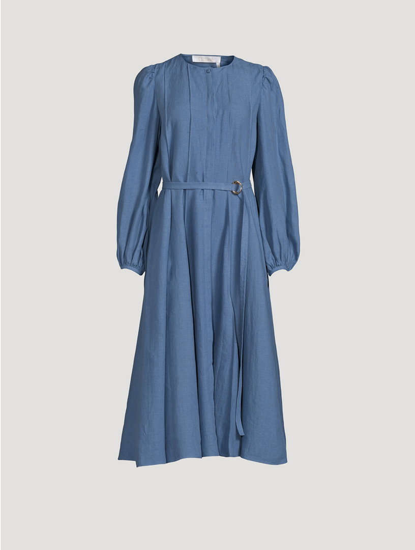 Belted Linen Midi Dress