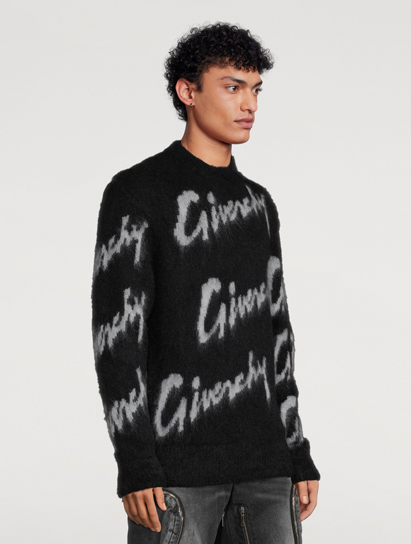 Men's Sweater In All-over Logo Intarsia Mohair And Wool In Black