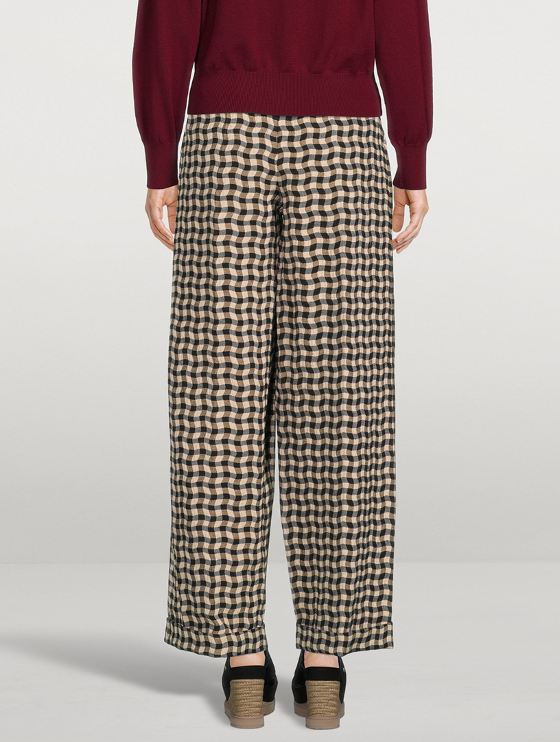 Wide-Leg Trousers Gingham Print