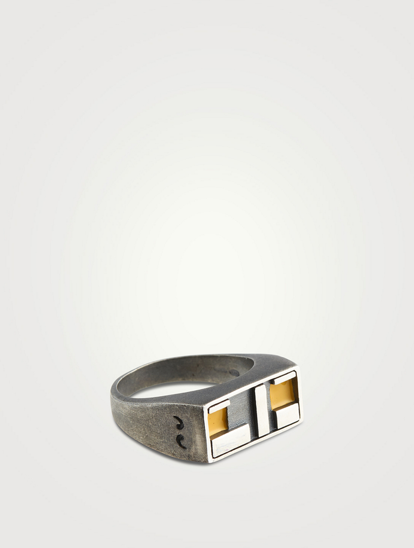 De Stijl Oxidized And Polished Silver Ring With Enamel