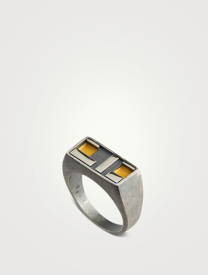 De Stijl Oxidized And Polished Silver Ring With Enamel