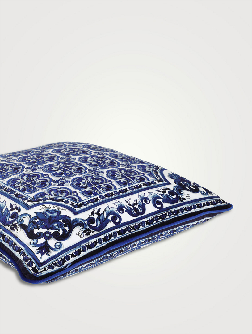 Blue Mediterraneo Velvet Cushion, 24-Inch