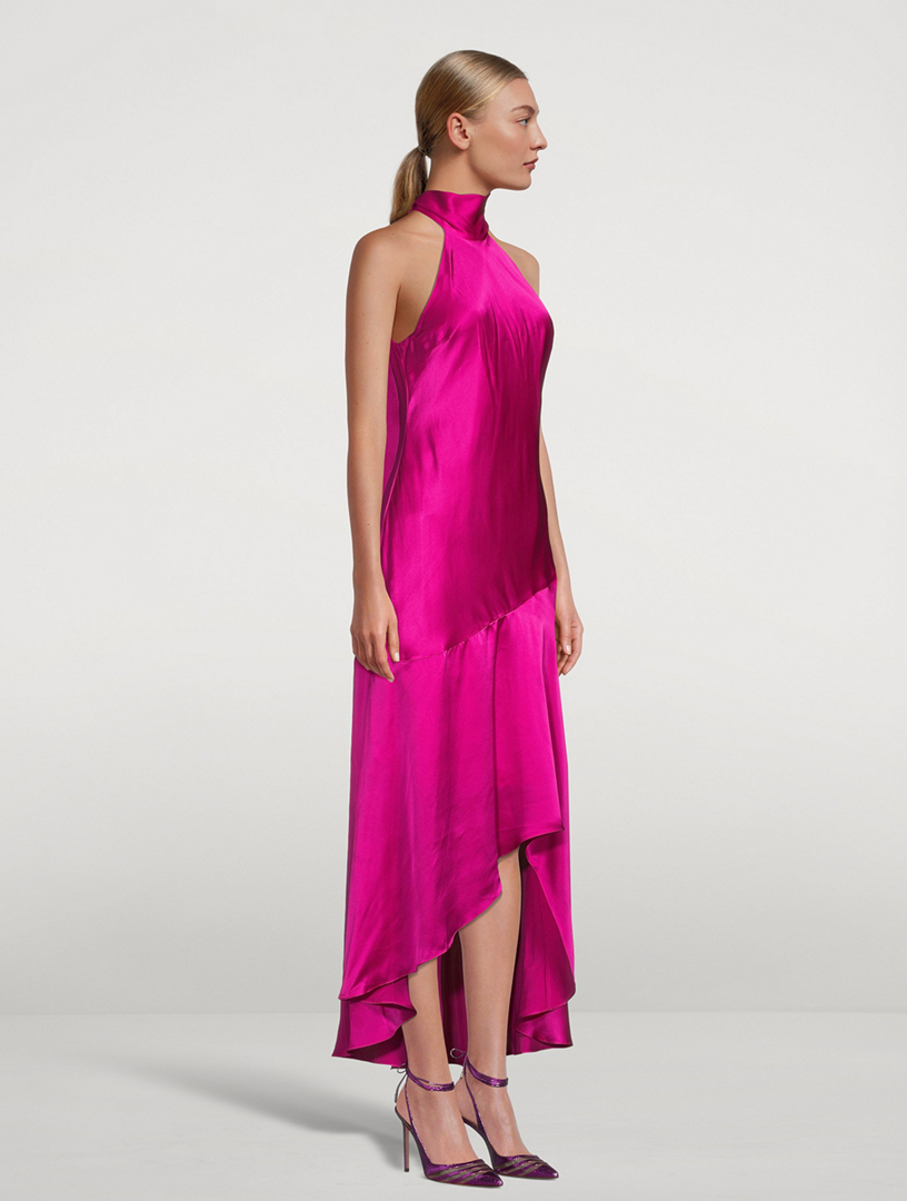 Silk Tie-Neck Halter Dress