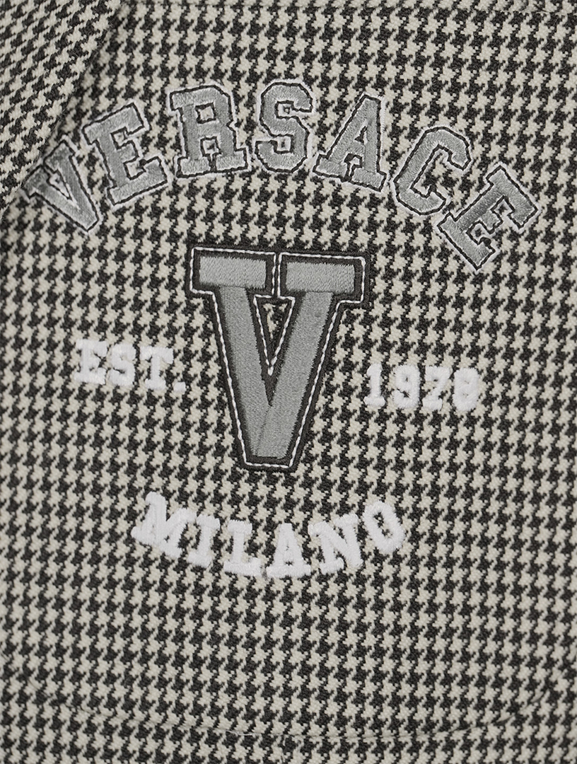 Wool Houndstooth Jacket With Varsity Logo