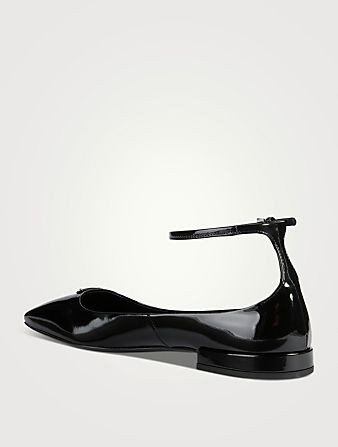 PRADA Patent Leather Ankle-Strap Ballet Flats  Black