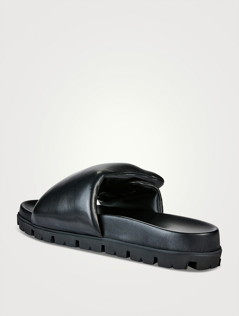 Padded Leather Pool Slide Sandals