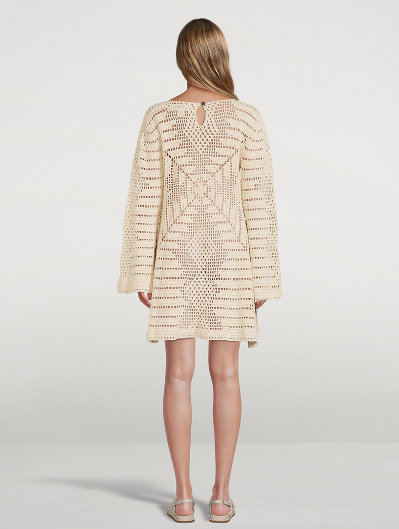 Nico Cotton Crochet Long-Sleeve Mini Dress