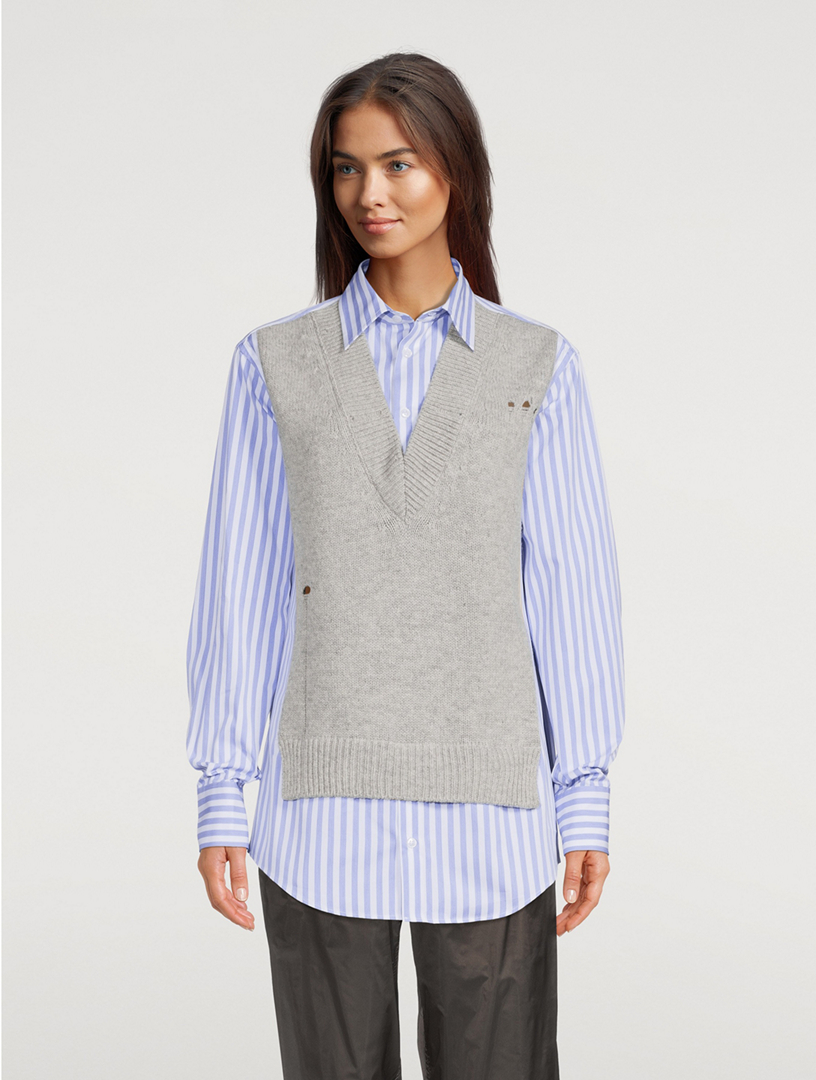 Spliced Cotton Shirt Stripe Print