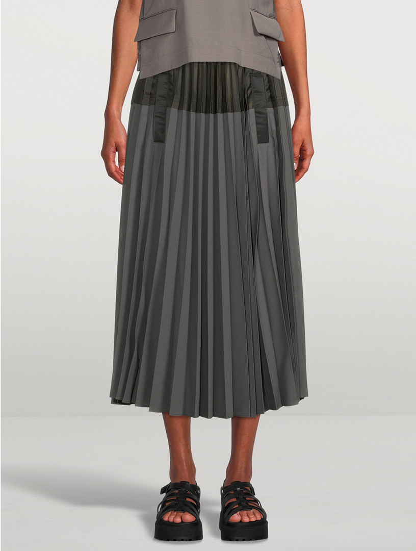 Mixed-Media Pleated Midi Skirt