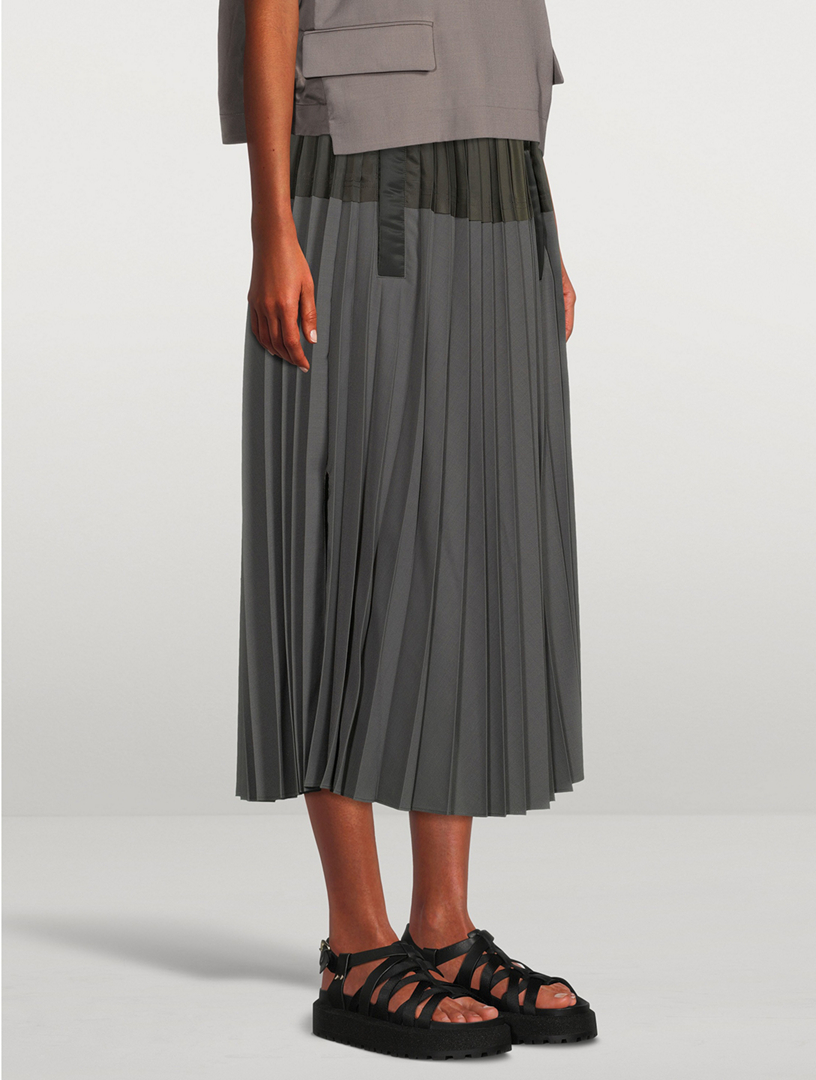 SACAI Mixed Media Pleated Midi Skirt   Holt Renfrew