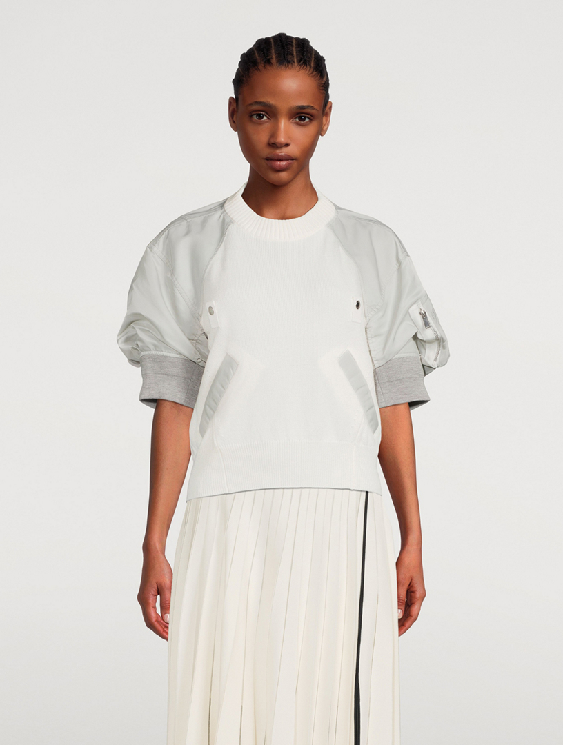 トップス Sacai Nylon Twill Knit Pullover トップス Sacai Nylon Twill Knit Pullover sacai Navy & Khaki Nylon