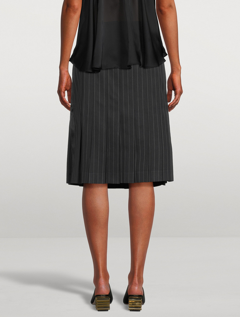 Pleated Midi Skirt Chalk Stripe Print