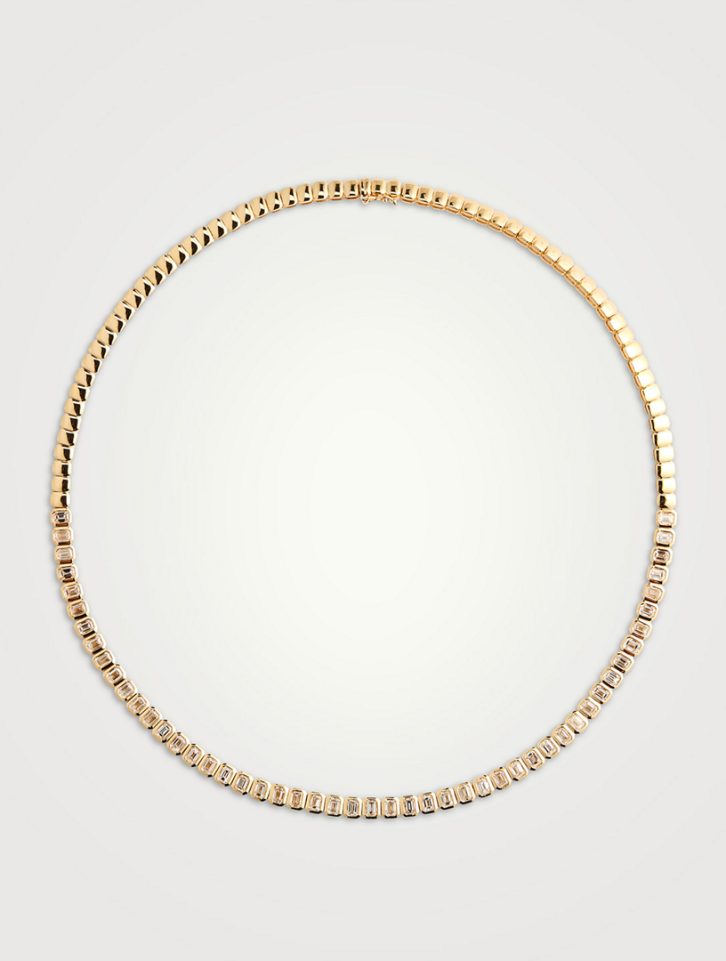 18K Gold Emerald-Cut Bezel Diamond Choker Necklace