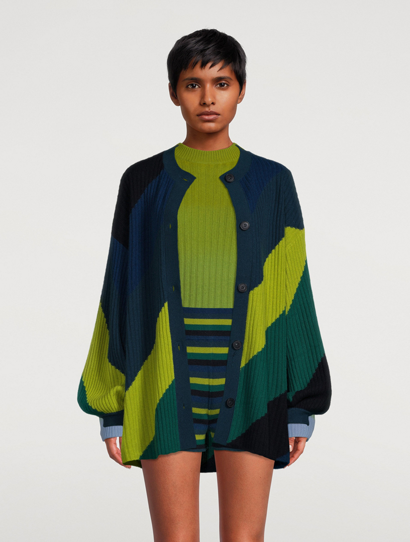 Wool Cashmere Striped Cardigan