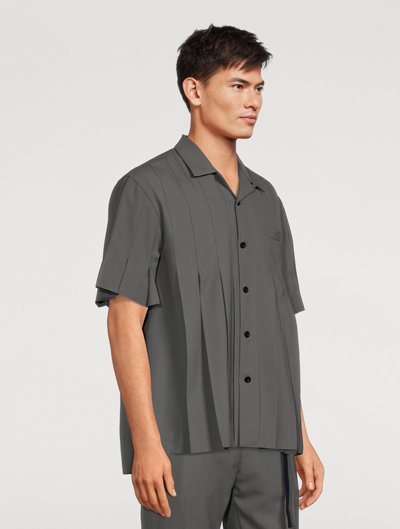 SACAI Pleated Short-Sleeve Suiting Shirt | Holt Renfrew