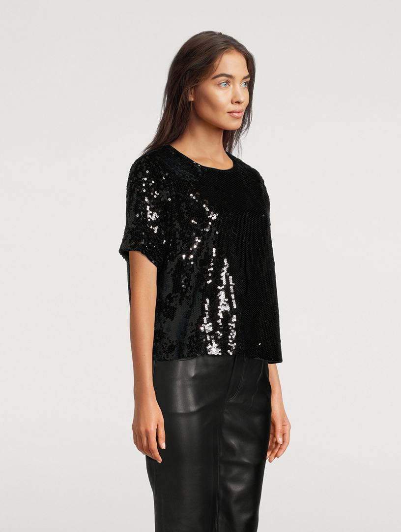 Black sequin hot sale t shirt