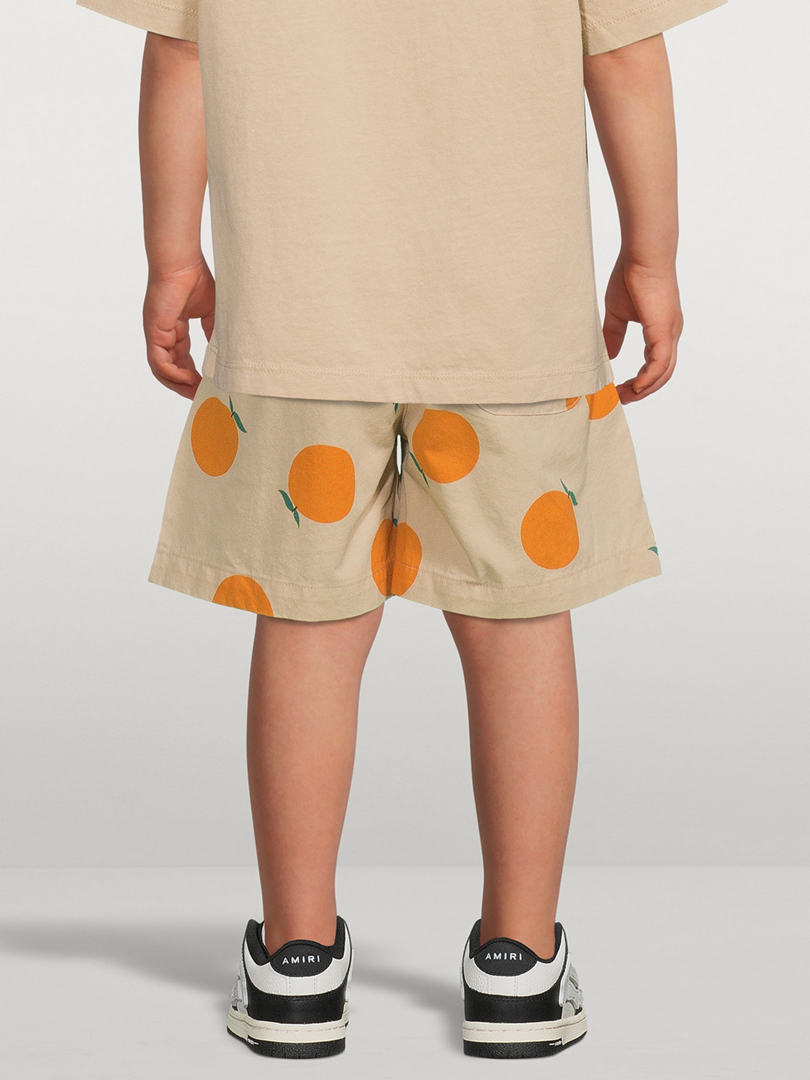 Orange Cotton Pintuck Shorts