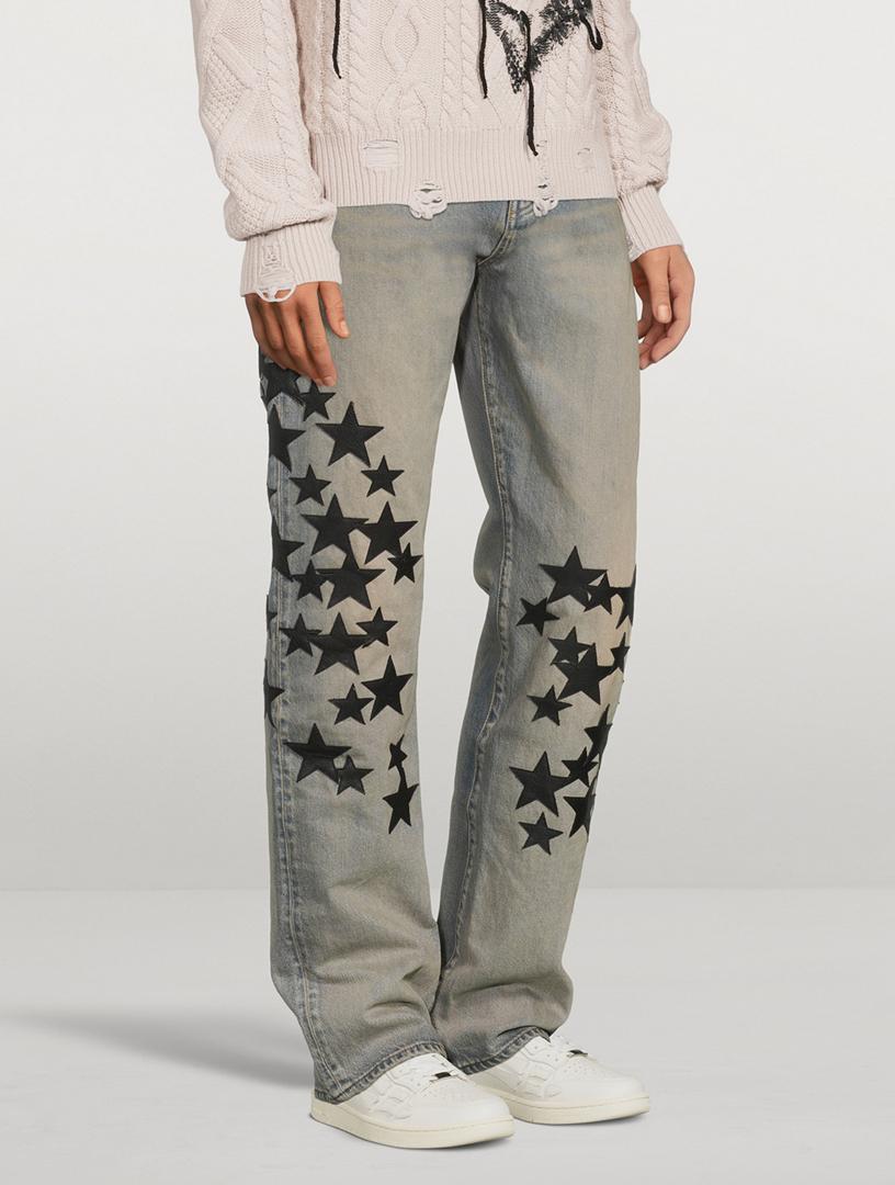 AMIRI Leather Star Patches Straight Jeans | Holt Renfrew