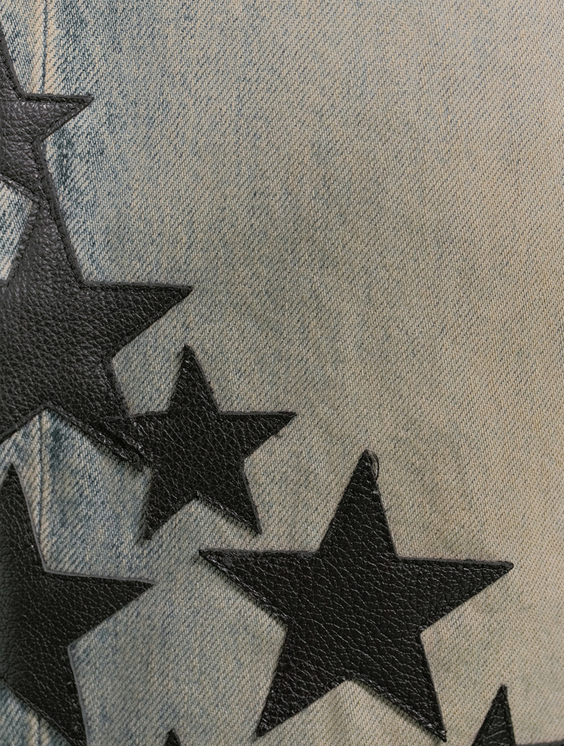 Leather Star Patches Straight Jeans