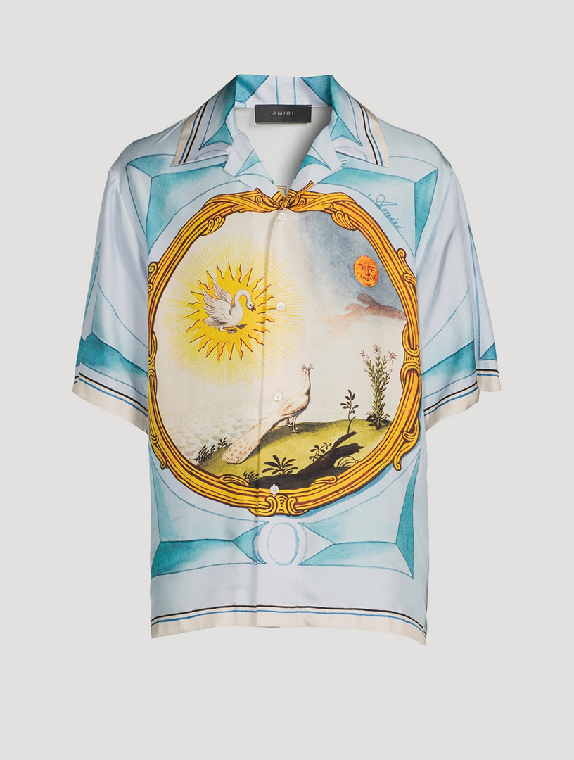 トップス XL AMIRI LANDSCAPE FRAME BOWLING SHIRT AMIRI Landscape Frame Silk Bowling Shirt | Holt Renfrew