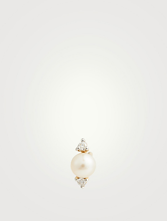 Clou d'oreille en or 14 ct avec perle et diamants