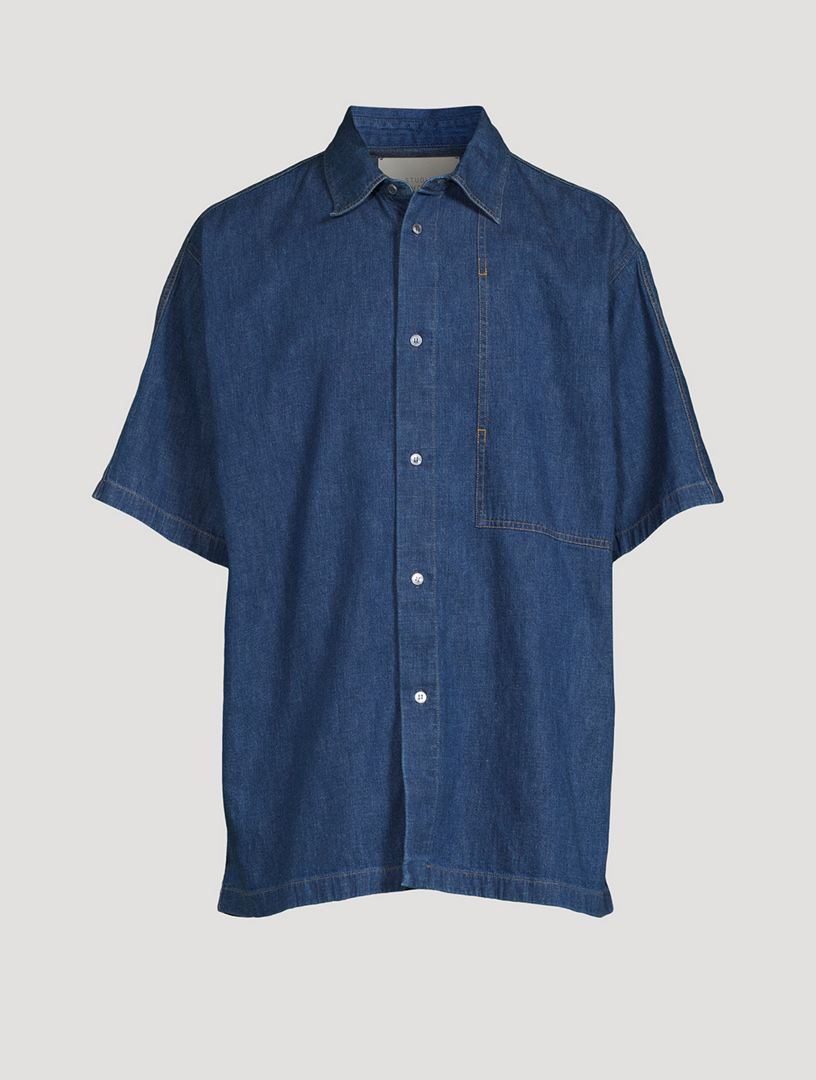 STUDIO NICHOLSON Cotton And Linen Denim Short-Sleeve Shirt
